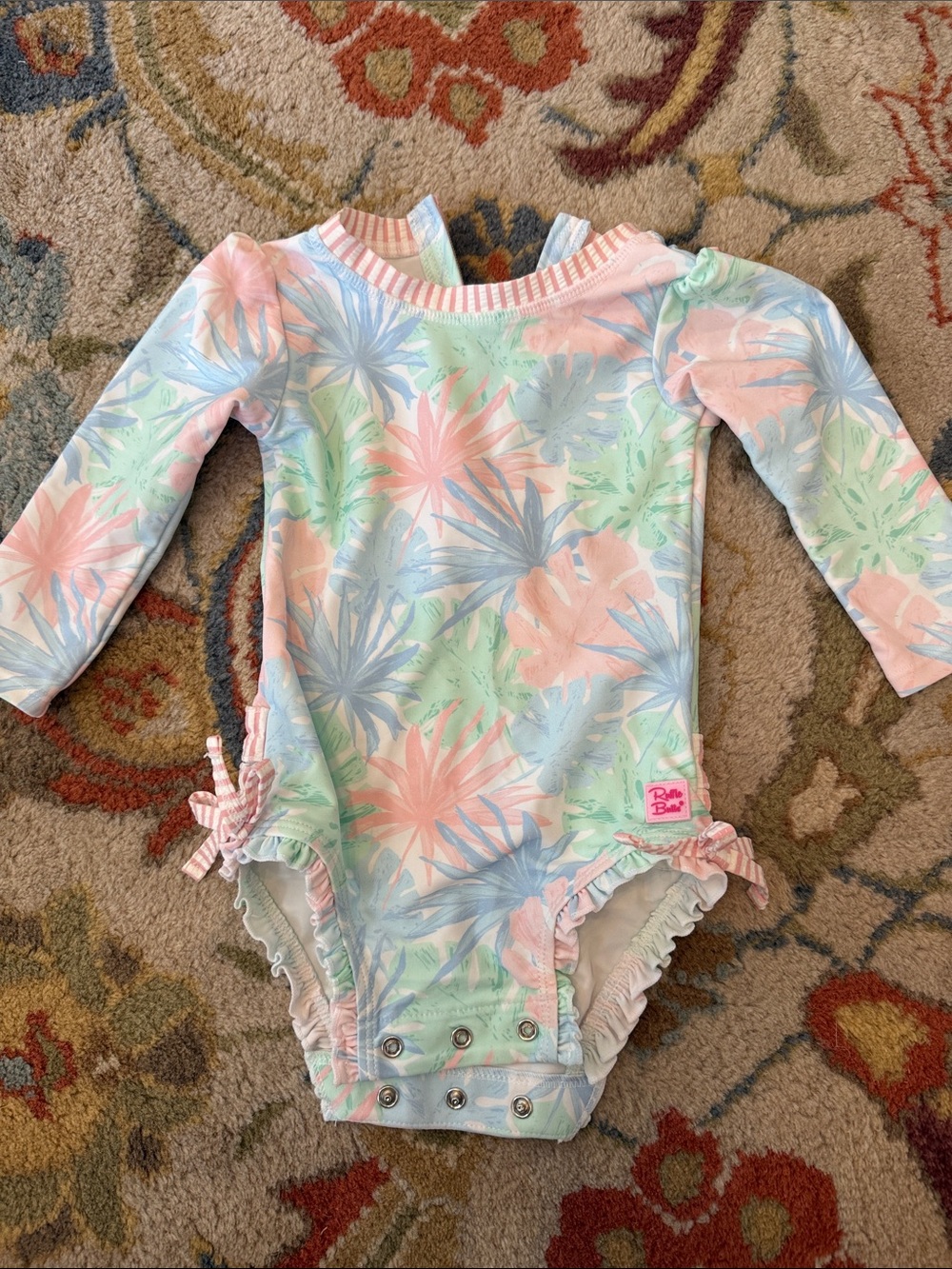 Ruffle Butts Pastel Floral Long-Sleeve One-Piece swim suit for baby